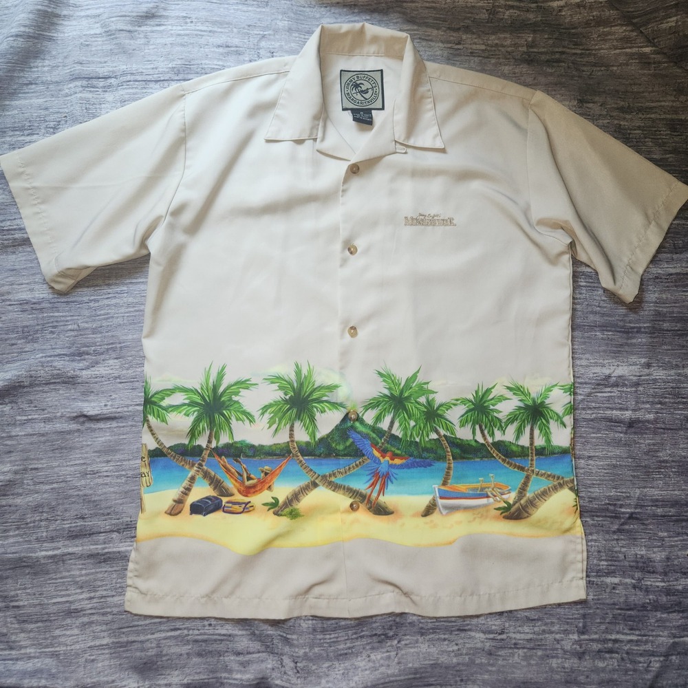 Jimmy Buffett's Margaritaville Hawaiian Shirt Beach Palm‎ Trees Resort S